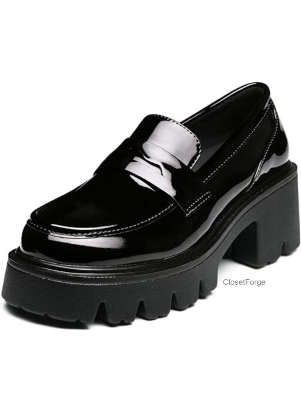 Chunky Platform Penny Loafers for Women PU Leather Block Heel Dress Shoes